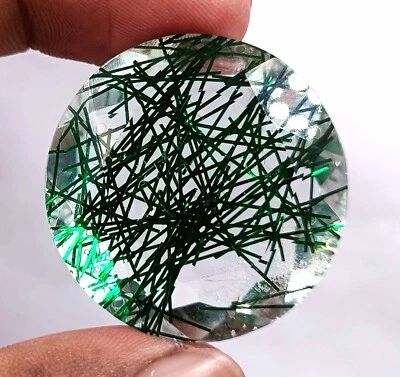 87CT IGL Certified Green Rutilated Quartz Round Cut Loose Gemstone 24JL - Image 1 of 4
