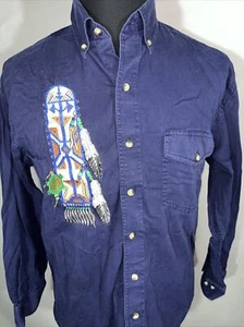 Crazy Cowboy Mens Embroidered Blue Button Long Sleeve Shirt Sz Large - Picture 1 of 7