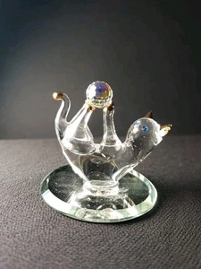 Glas Baron Katze Figur - Goldakzente, Kristallkugel auf Spiegelsockel, blaue Augen - Bild 1 von 10