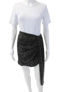 Jonathan Simkhai Womens Sequins Drape Detail Zip Back Mini Skirt Black Size 2 - Picture 1 of 6