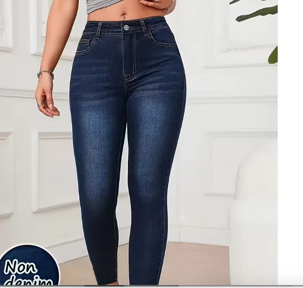 Denim Print/Imitation Denim Women's Stretch Skinny Pants Non-See-Through Leggins - Image 1 of 4