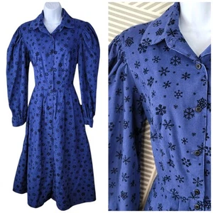 Vtg Woolrich Corduroy Shirt Dress 10 Medium Button Front Snowflake Blue Modest - Picture 1 of 7