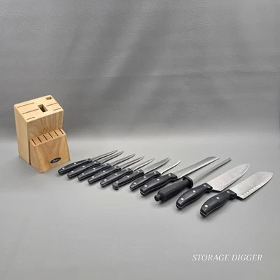 Juego de cuchillos Oster Granger de 12 piezas de acero inoxidable con asas negras bloque de madera Foto 1 de 4