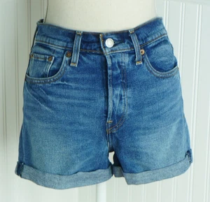 Levi's Mid Length Denim Shorts Size 27 Med Wash Cuffed Womens Button Fly - Picture 1 of 5