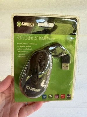 Esource Mini Travel Mouse Optical Scroll and Retractable USB Cable Windows Mac - Image 1 of 3