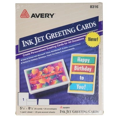 Avery 8316 New Pack of Ink Jet Greeting Cards 25 Pre-scored Sheets 8.5" x 5.5"   - Image 1 of 3