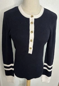 Faherty Henley Sweater Womens  Blue Knit Ribbing Size Medium Organic  Cotton - Picture 1 of 3