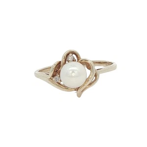 Anillo de diamantes y perlas de oro de 9 quilates - Imagen 1 de 4