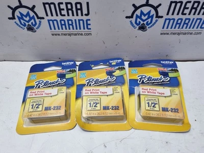 Brother MK-232 Red On White Print Tape 1/2" 0.47 inx26.2ft (12mmx8m) LOT 3 PCS - Image 1 of 4