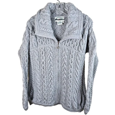 Aran Crafts 灰色美利奴羊毛全拉链口袋开衫毛衣 尺寸 M — 第 1/4 张图片