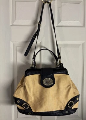 EMMA FOX Natural Straw with Black Leather Trims Shoulder Satchel Bag - Image 1 of 4