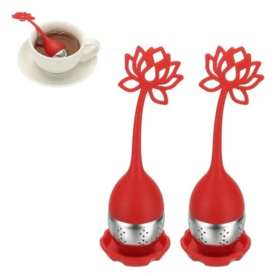 Infusor de té Lotus de 2 piezas, infusor de té de poros gruesos de acero inoxidable, rojo Foto 1 de 4