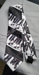 Addiction Tie Piano Keys Black and White Musical Notes design 100% Polyester - Picture 1 of 4