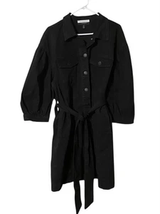 Eloquii Denim Jacket Utility Dress Women 20 Black Button Up Puff Sleeve Pockets - Picture 1 of 19
