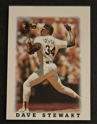 1988 Topps Major League Leaders Mini Dave Stewart Baseball Card #32 A’s Pitcher - Image 1 of 2