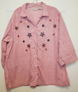 Ladies QUIZZ Woman 3/4 Slv Red White Cotton Blouse, PATRIOTIC Stars, Plus 22 - Picture 1 of 3