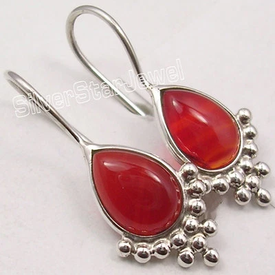 Pendientes Everyday Crazy Hot Deal 925 Plata Pura Gota Ardiente Cornalina Roja 1 1/8" Foto 1 de 3