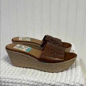 Nine West braune Leder-Pantoletten Keilabsatz Espadrille Sandalen Größe 7 - Bild 1 von 7