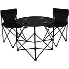 CAMPING CHAIR TABLE SET BLACK 3PC OUTDOOR FOLDING CUP HOLDER CARRY BAG GARDEN 