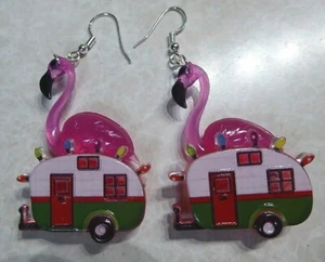 PENDIENTES LUCES DE Navidad 925 grandes pink flamenco Tacky Feo REMOLQUE EE. UU. Nora's - Imagen 1 de 7