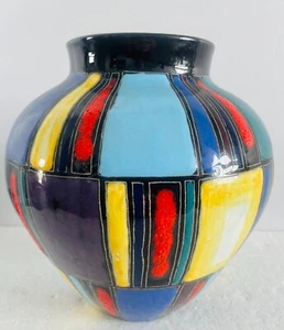 Lu Klopfer Lipp Mering 50er Jahre West German Pottery Mondrian Design Vase 989 / 21 L - Bild 1 von 9