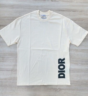 Camiseta Dior Hombre Color Crema Bordado Algodón Talla M Calce Regular Foto 1 de 4