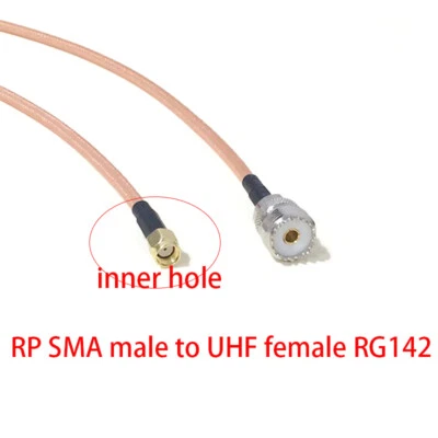 UHF female SO239 to RP SMA male plug RF cable adapter RG142 50cm 20" low loss - Image 1 of 4