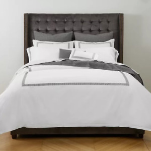 Matouk Sterling 350 Thread Count Percale TWIN Duvet Cover White / Charcoal $465