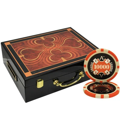 MRC POKER 500PC 14G ACE CASINO CLAY POKER CHIPS SET HIGH GLOSS WOOD CASE - Image 1 of 3