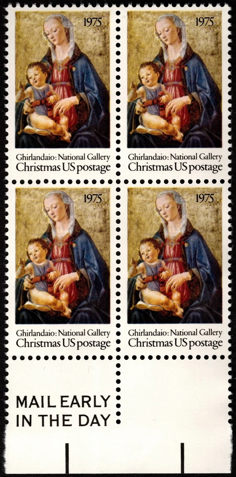 US - 1975 - (10 Cents) Non-Denominated Madonna & Child Mail Early Block # 1579 - Image 1 of 1