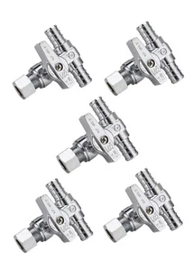 5 PCS 1/4-Turn Stop Tee Valve  Barb Crimp Pex 1/2" X Pex 1/2"x 3/8" Comp, Chrome - Picture 1 of 8