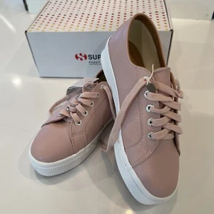 New Superga Pink Leather Sneakers Sz 7.5 Low Top NWT - Picture 1 of 9