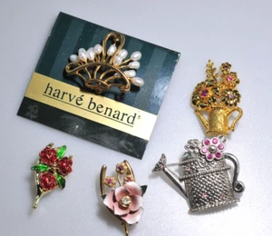 Vintage bis jetzt Brosche Lot Wishbone Wasserkanne Korb Blume Strass 3 signiert AJ - Bild 1 von 12