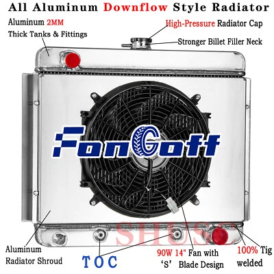 4 Row Aluminum Radiator Shroud Fan For 1962-67 63 Chevrolet Chevy II Nova SS AT - Image 1 of 4