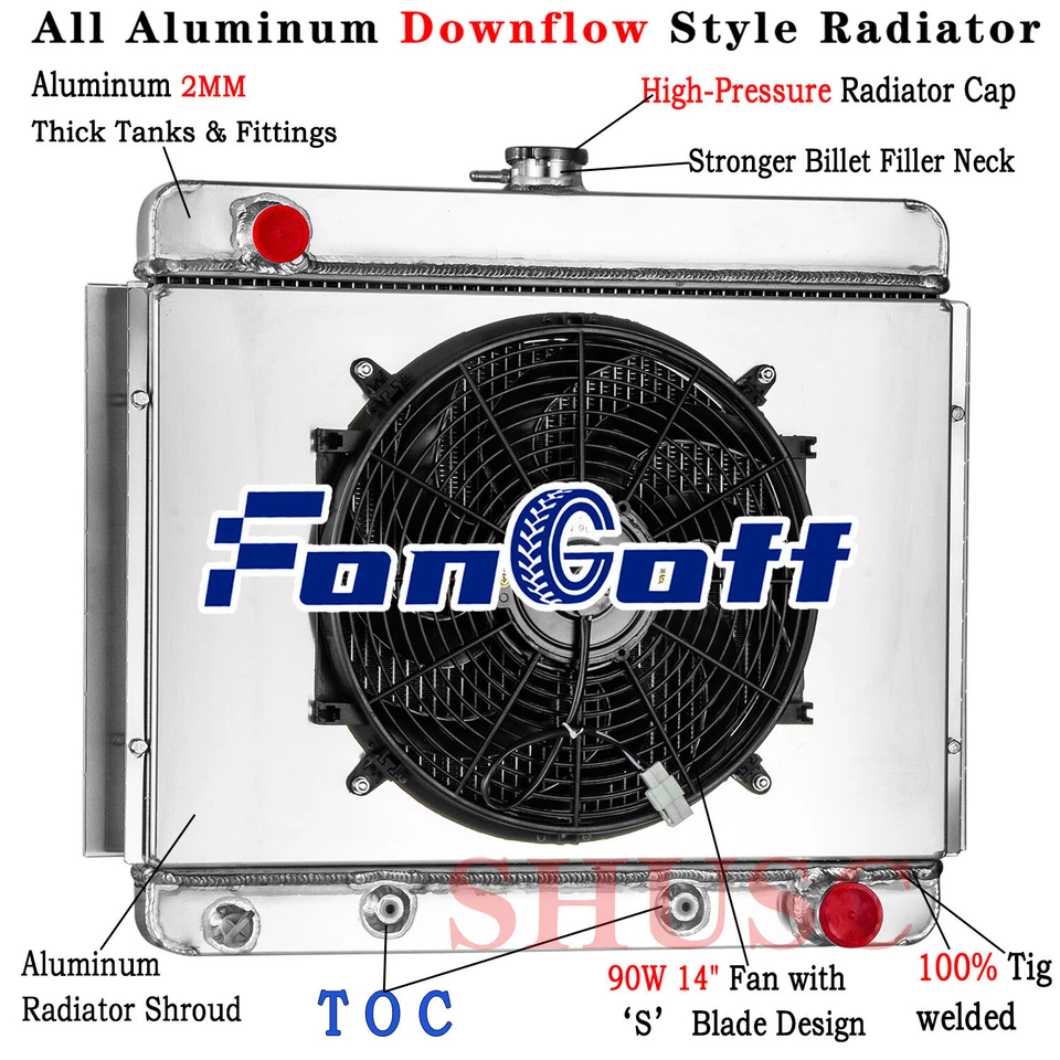 3 Row Aluminum Radiator Shroud Fan For 1962-67 Chevrolet Chevy II Nova SS AT - Image 1 of 4