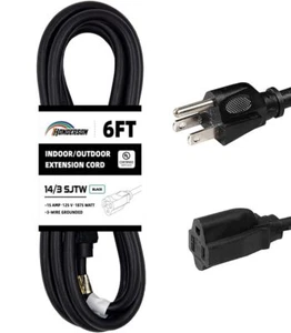 Cable de extensión exterior 6 pies 14/3 - calibre 14 3 clavijas SJTW resistente negro extensi - Imagen 1 de 6