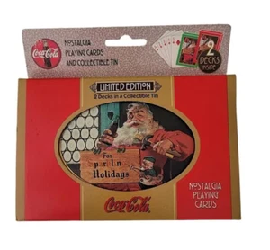 1998 Coca-Cola Christmas Playing Cards In Tin Santa 2 Decks Limited Edition - Picture 1 of 6