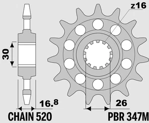 PIGNONE PBR 347M 16 18NC COMPATIBILE CON HONDA TRANSALP HORNET MOD. 520 - Foto 1 di 1
