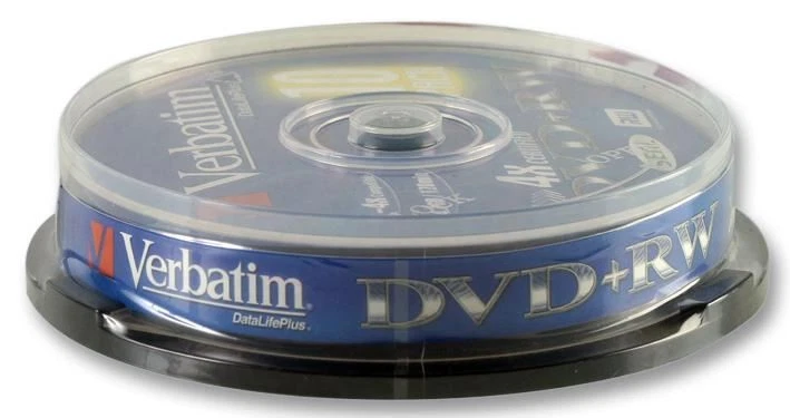 VERBATIM - 4x Speed DVD+RW Matt Silver Blank DVDs - 10 Pack Spindle - Image 1 of 1