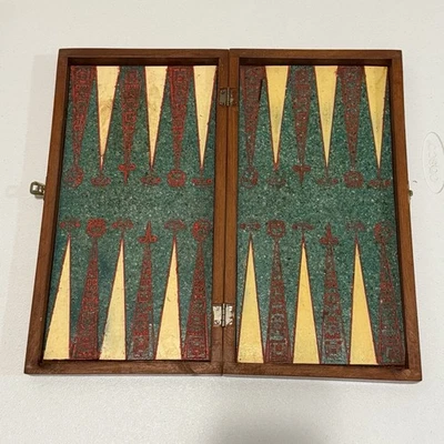 VTG Malachite Aztec Style Backgammon Wood Set Resin Complete Set - Image 1 of 4