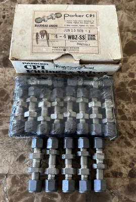 1/4 Tube 316ss Bulkhead Union Tube Fitting Parker 4-4 WBZ-SS Qty 15 - Image 1 of 4