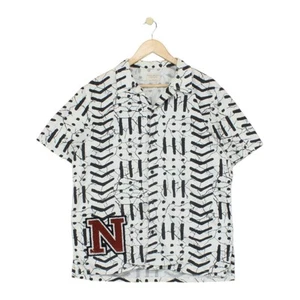 Nudie Jeans Patterned Shirt Mens Size L Black Revere Collar Short Sleeve - Picture 1 of 15
