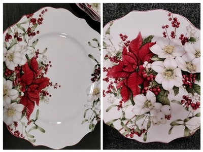 222 Fifth 8 pc WINTER HARMONY DINNER SALAD DESSERT PLATES Christmas Holiday NEW - Image 1 of 4