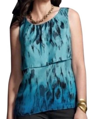 CABI бирюзовый синий омбре черный печать 100% шелк нагрудник наложение бак sz M - Изображение 1 из 4