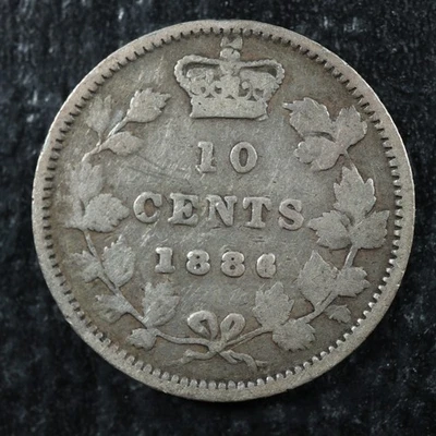 10 cents 1886 Small 6 6/6 Obv. 5 Canada Queen Victoria silver c ¢ dime VG-10 - Image 1 of 2
