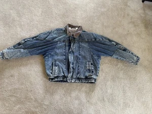 Vintage 80s 90s Mirage Denim Sherpa Lined Bomber Jacket Large - Picture 1 of 7