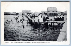 POSTAL ESCENA DE BAÑO PRE-1907 BENJAMIN'S PAVILION BAY SHORE LONG ISLAND NY - Imagen 1 de 2