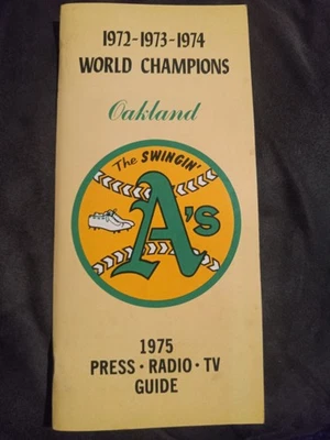 Oakland A's 1975 Media Press & Radio TV Guide, libro de colección, Jackson Blue Rudi Foto 1 de 3