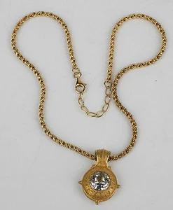 Lenox Sterling Silver Gold Vermeil Necklace with woven chain & large Crystal - Picture 1 of 11