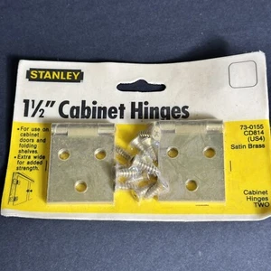 Stanley CD814 / 73-0155 Satin Brass 1 1/2" Cabinet Hinges NOS Hardware - Picture 1 of 5
